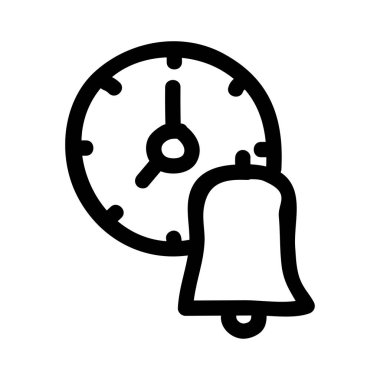 Beyaz arka plan üzerinde izole bell ile siyah anahat el çekilmiş saat