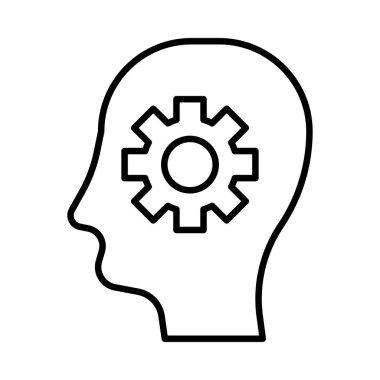 İnce çizgi insan kafası ile izole üzerinde beyaz arka plan dişli