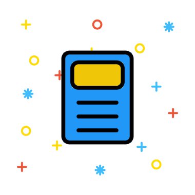 Renkli işaretleri beyaz zemin üzerine mavi ve sarı hesap makinesi