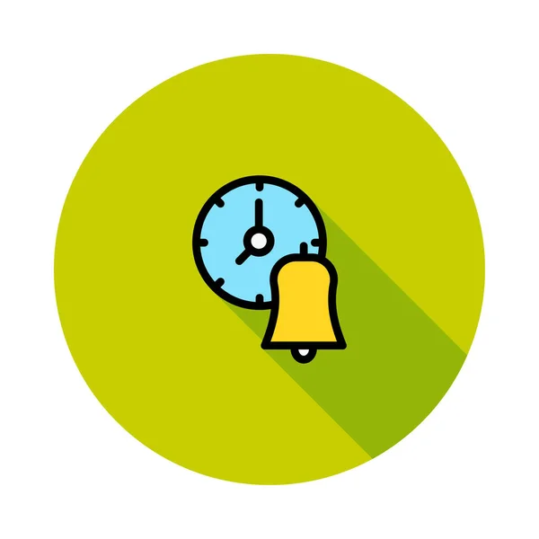 Blauwe Klok Met Gele Bell Groene Cirkel Geïsoleerd Witte Achtergrond — Stockvector