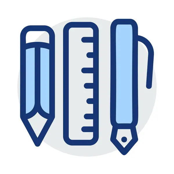 定規とペンを白い背景に分離された青とグレー色 — ストックベクタ