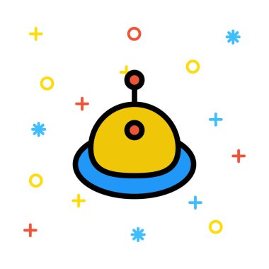 Rengarenk işaretiyle beyaz arka plan üzerinde UFO