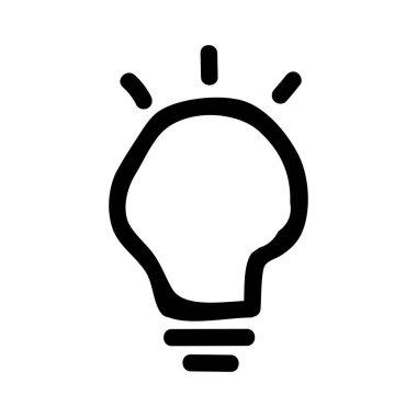 Beyaz arka plan üzerinde izole siyah anahat el çekilmiş parlayan lamba ampul