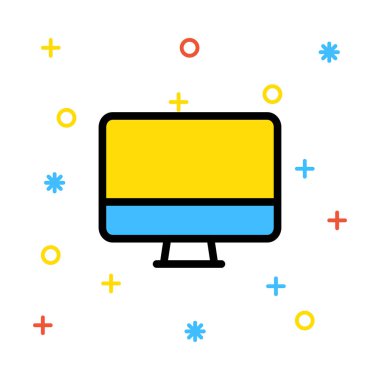 Renkli işaretleri beyaz zemin üzerine sarı ve mavi bilgisayar monitörü
