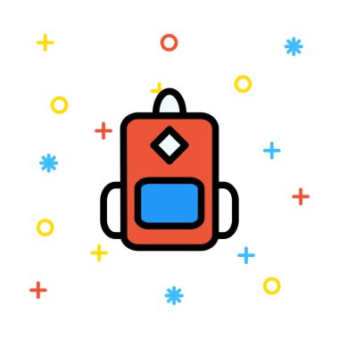 Renkli işaretleri beyaz zemin üzerine kırmızı ve mavi sırt çantası