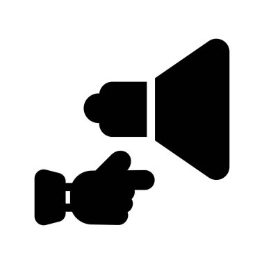 Beyaz arka plan üzerinde izole hoparlör siyah glif insan eliyle