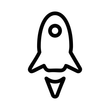 Siyah anahat beyaz arka plan üzerinde izole roket uçan