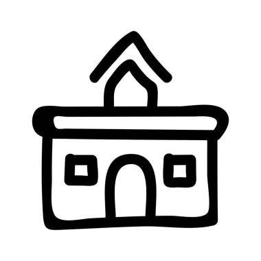 Siyah anahat el çekilmiş ev beyaz arka plan üzerinde izole