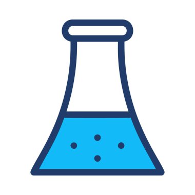 Beyaz arka plan üzerinde izole mavi sıvı ile büyük üçgen şişesi