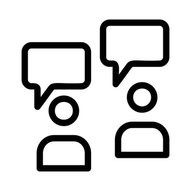 Beyaz arka plan üzerinde izole iletilerle konuşan insanlar siyah anahat