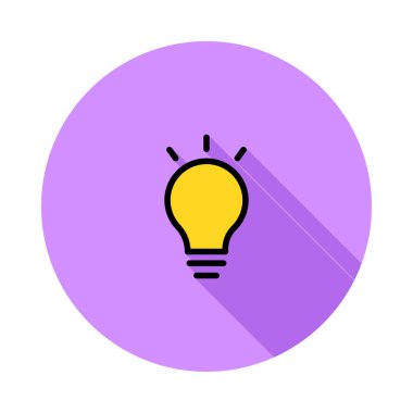 Sarı parlayan lamba ampul beyaz arka plan üzerinde izole mor daire