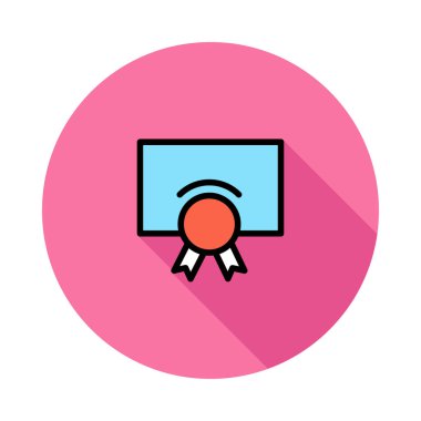 Kırmızı etiketli, pembe daire beyaz arka plan üzerinde izole mavi sertifika