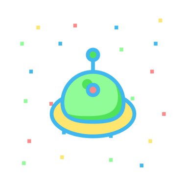 Renkli noktalar beyaz zemin üzerine yeşil ve sarı Ufo