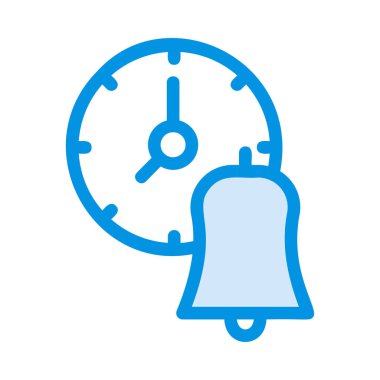 Mavi çizgili saat beyaz arka plan üzerinde izole bell ile