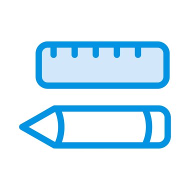 Beyaz arka plan üzerinde izole kalem ile beyaz ve mavi cetvel