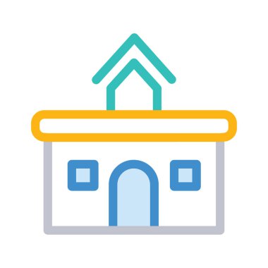 Beyaz arka plan üzerinde izole yeşil, sarı, mavi ve gri bina