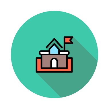 Kırmızı bayrak beyaz arka plan üzerinde izole yeşil daire bina Colourful