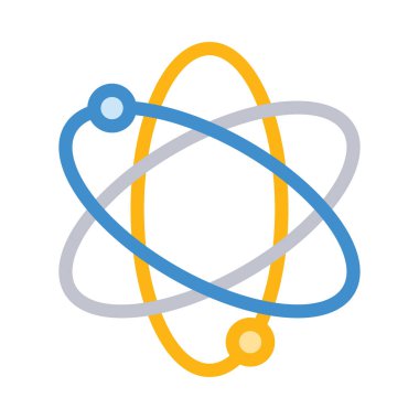 Beyaz arka plan üzerinde izole gri, sarı ve mavi atom sembolü