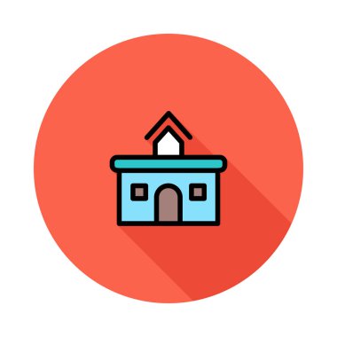 Beyaz arka plan üzerinde izole kırmızı daire içinde bina