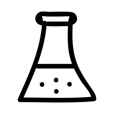 Siyah anahat el çekilmiş üçgen şişesi üzerinde beyaz arka plan izole sıvı ile