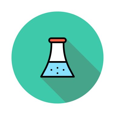 Yeşil daire beyaz arka plan üzerinde izole mavi sıvı ile üçgen şişesi