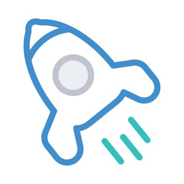 Beyaz arka plan üzerinde izole roket uçan mavi, gri ve yeşil hat