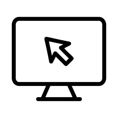 Beyaz arka plan üzerinde izole imleç ile siyah anahat bilgisayar monitörü