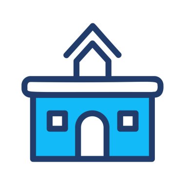 Beyaz arka plan üzerinde izole basit beyaz ve mavi bina