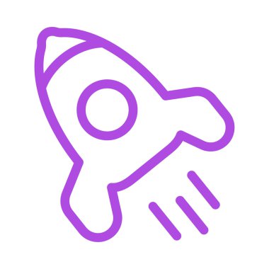 Beyaz arka plan üzerinde izole mor çizgi uçan roket