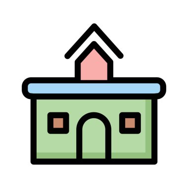 Beyaz arka plan üzerinde izole yeşil, kahverengi, mavi ve pembe ev