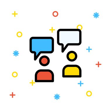 Renkli işaretleri beyaz zemin üzerine konuşan insanlar simgeler