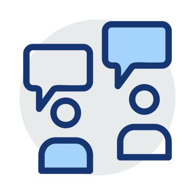 Beyaz arka plan üzerinde izole mavi ve gri renklerde iletilerle insanlar simgeler