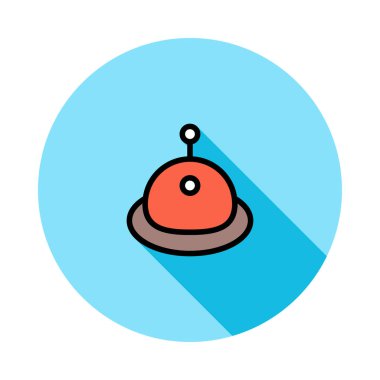 Beyaz arka plan üzerinde izole mavi daire kırmızı ve kahverengi Ufo