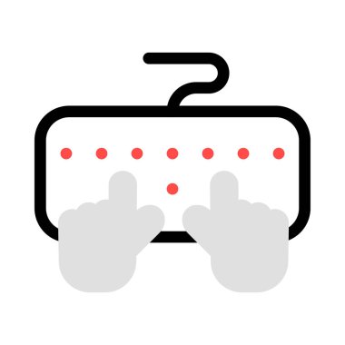 İnsan eli ile beyaz arka plan üzerinde izole kırmızı, gri ve siyah renklerde klavye