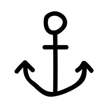 Beyaz arka plan üzerinde izole siyah anahat el çekilmiş çapa