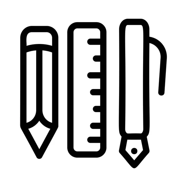 黒のアウトライン鉛筆 定規と白い背景で隔離のペン — ストックベクタ