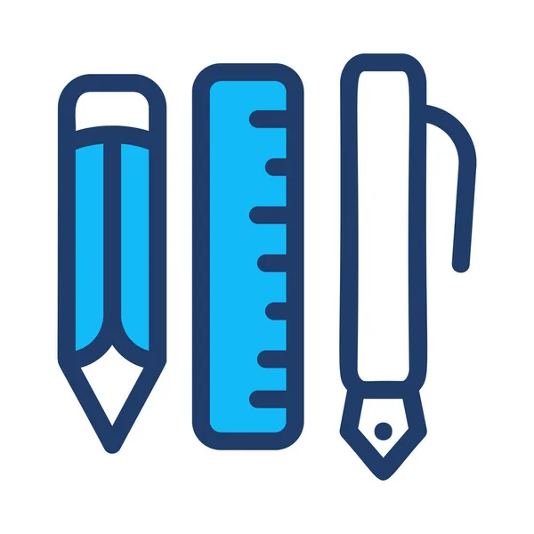 Weißer Und Blauer Bleistift Lineal Und Stift Isoliert Auf Weißem — Stockvektor