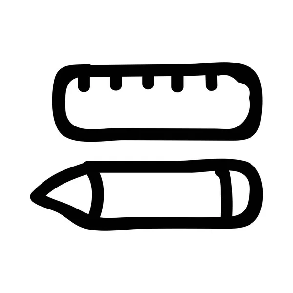 Schwarzer Handgezeichneter Bleistift Mit Lineal Auf Weißem Hintergrund — Stockvektor