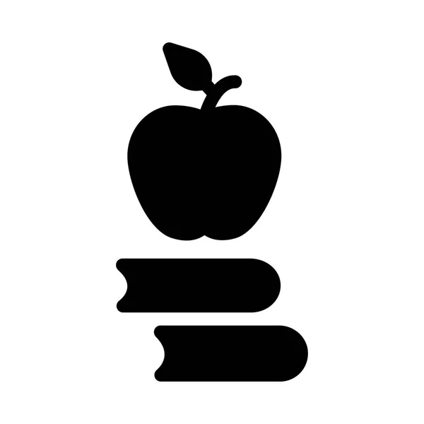 Чорне Гліфне Яблуко Книгами Ізольовано Білому Тлі — стоковий вектор