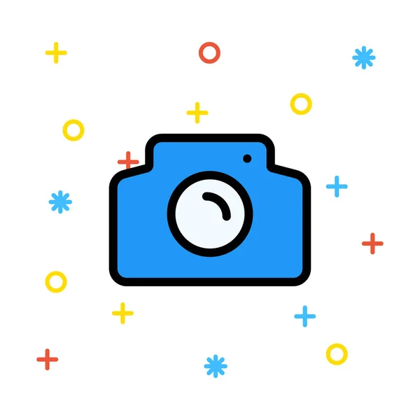 Синий Фотоаппарат Белом Фоне Яркими Вывесками — стоковый вектор