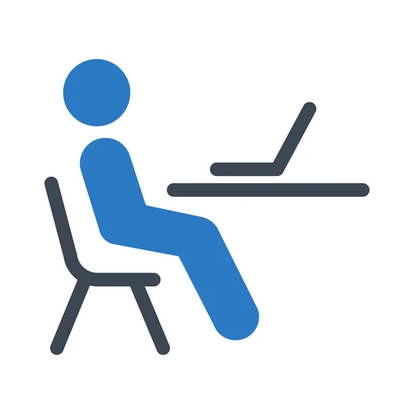 Osoba Pracující Přenosným Počítačem Sedí Židli Psacího Stolu Šedé Modré — Stockový vektor