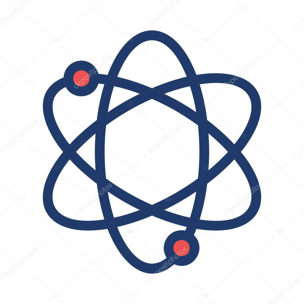 Blue and red atom symbol isolated on white background