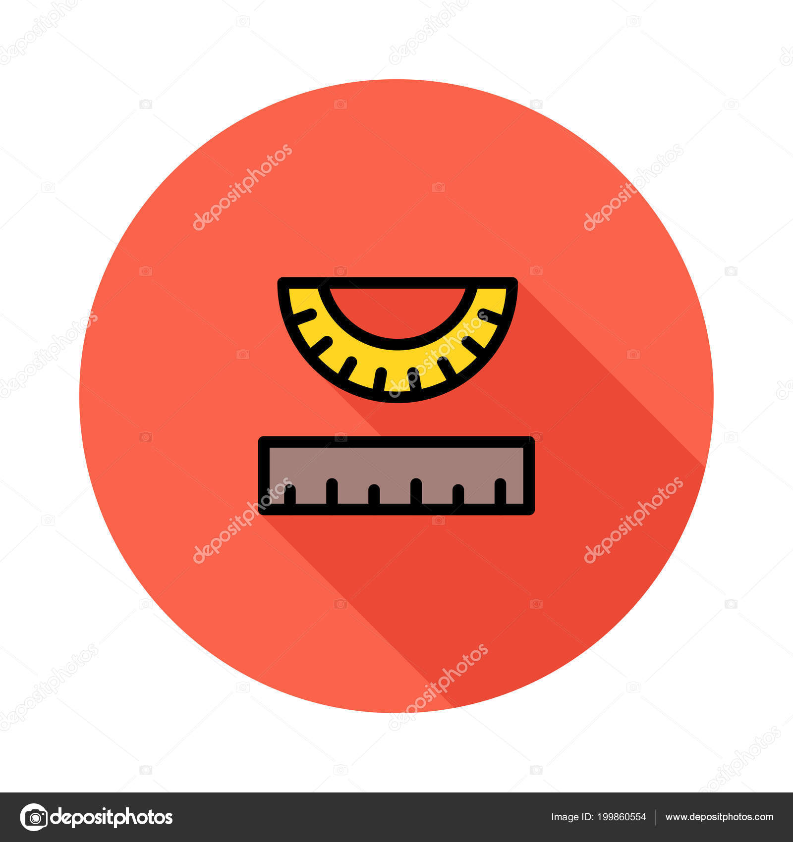 赤丸は 白い背景で隔離の黄色と茶色の支配者 ストックベクター