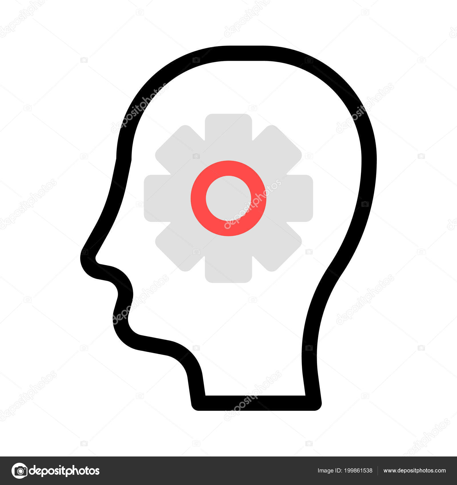 Human Head With Gear In Red, Grey And Black Colours Human Head With Gear In Red, Grey And Black Colours