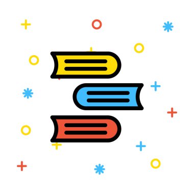 Renkli işaretleri beyaz zemin üzerine sarı, mavi ve kırmızı nesneleri