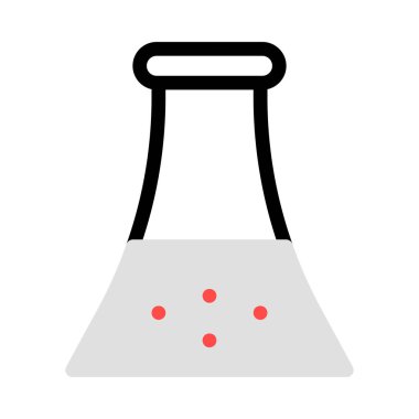 Beyaz arka plan üzerinde izole kırmızı, gri ve siyah renklerde sıvı ile üçgen şişesi