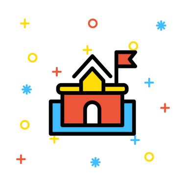 Bayrağı ile beyaz arka plan ile renkli işaretleri bina