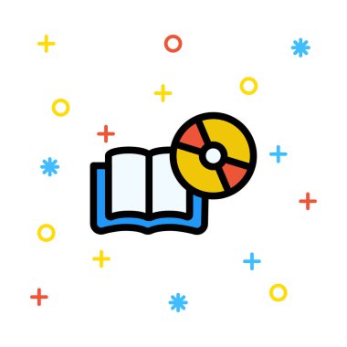 Pasta grafik renkli işaretleri ile beyaz arka plan üzerinde kitap açıldı