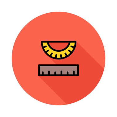 Beyaz arka plan üzerinde izole kırmızı daire sarı ve kahverengi cetveller