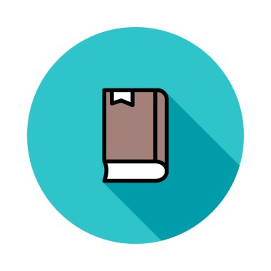 Mavi daire beyaz arka plan üzerinde izole kahverengi kitap